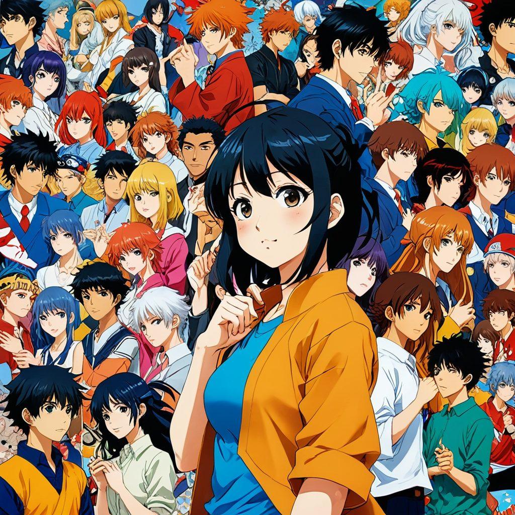 A visually striking illustration capturing a diverse group of anime and manga characters engaged in artistic expression, surrounded by elements representing maturity and cultural significance. Include vibrant colors with a dynamic background that hints at contrasting themes of innocence and adult content. Showcase a mix of traditional and modern artistic styles, with hints of both playful and thought-provoking imagery. The setting is an art gallery featuring manga panels on the walls illustrating various interpretations. super-realistic. vibrant colors. 3D.